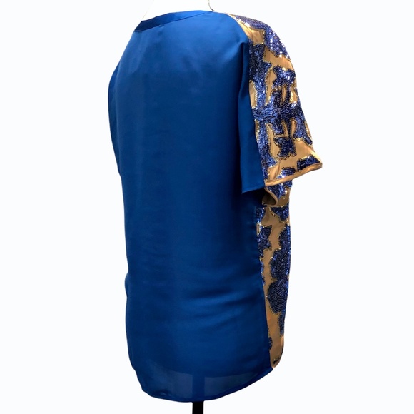 TRACY REESE NEIMAN MARCUS FOR TARGET BEIGE & ROYAL BLUE SEQUIN TOP - Picture 5 of 16